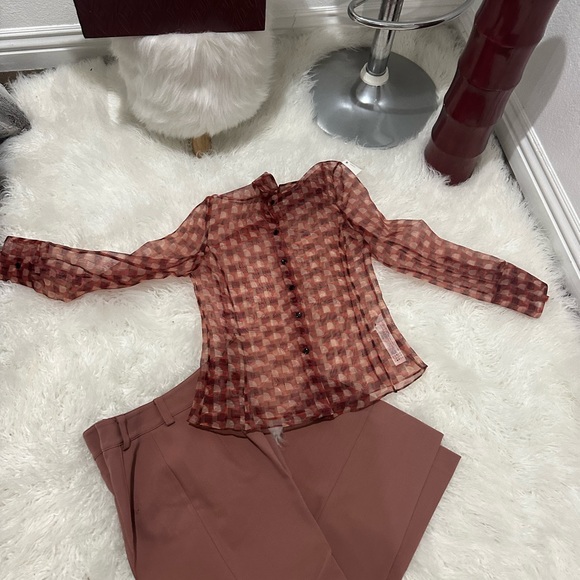 Zara print transparent shirt and wide cropped pants - Picture 5 of 12